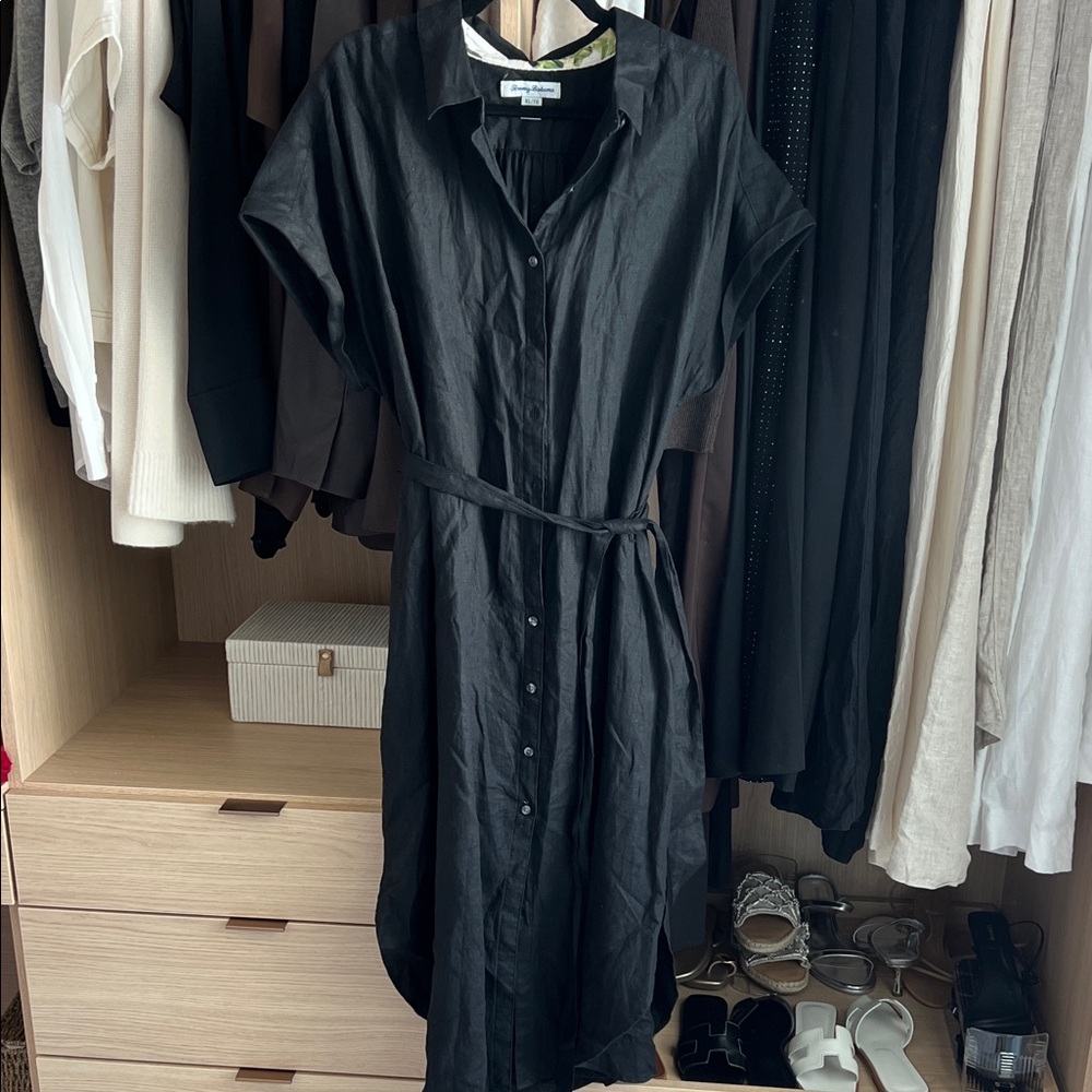 Tommy Bahama Coastalina Linen Midi Shirtdress Black Size XL - Picture 2 of 9